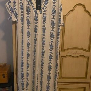 Blue Floral Print Dress Fred david Nwt medium